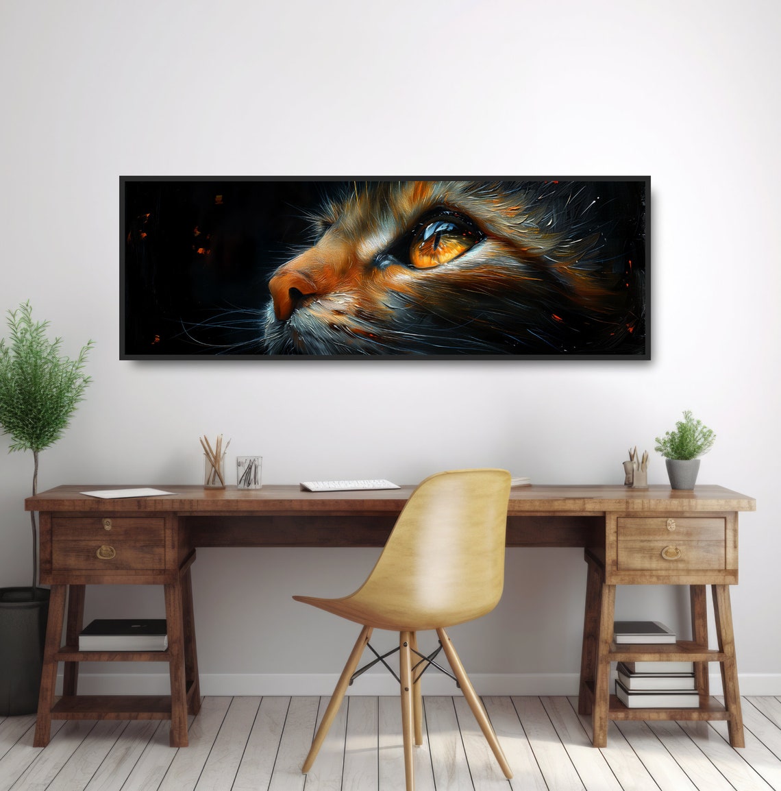 Orange Tabby Cat Eye Closeup Oil Painting Dramatic Feline Wall Art - Image 3