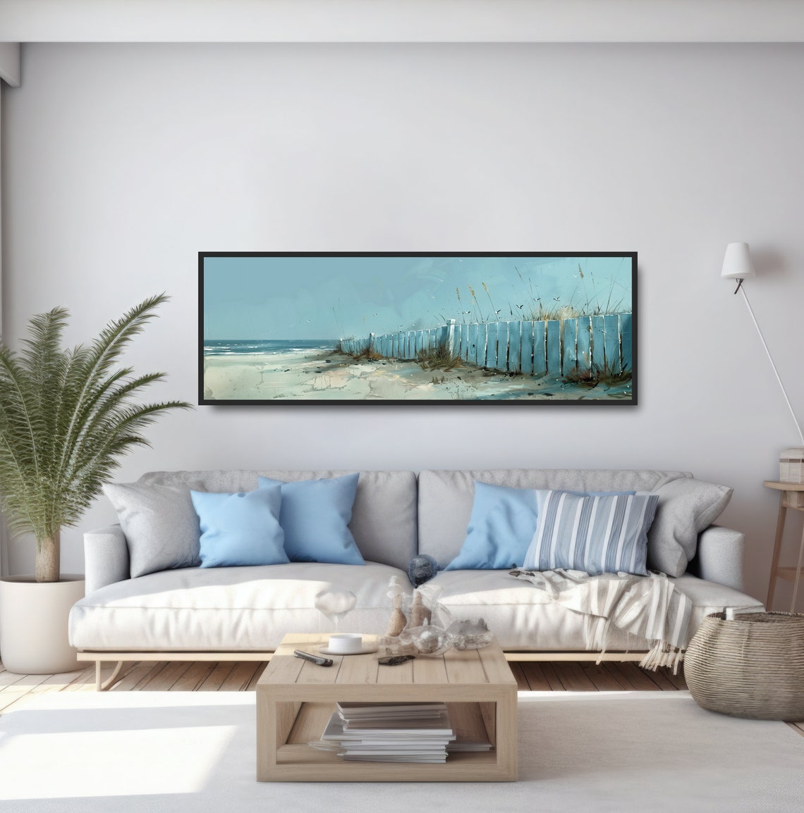 Coastal Beach Fence Watercolor Seascape Panoramic Ocean Dunes Poster - Image 5