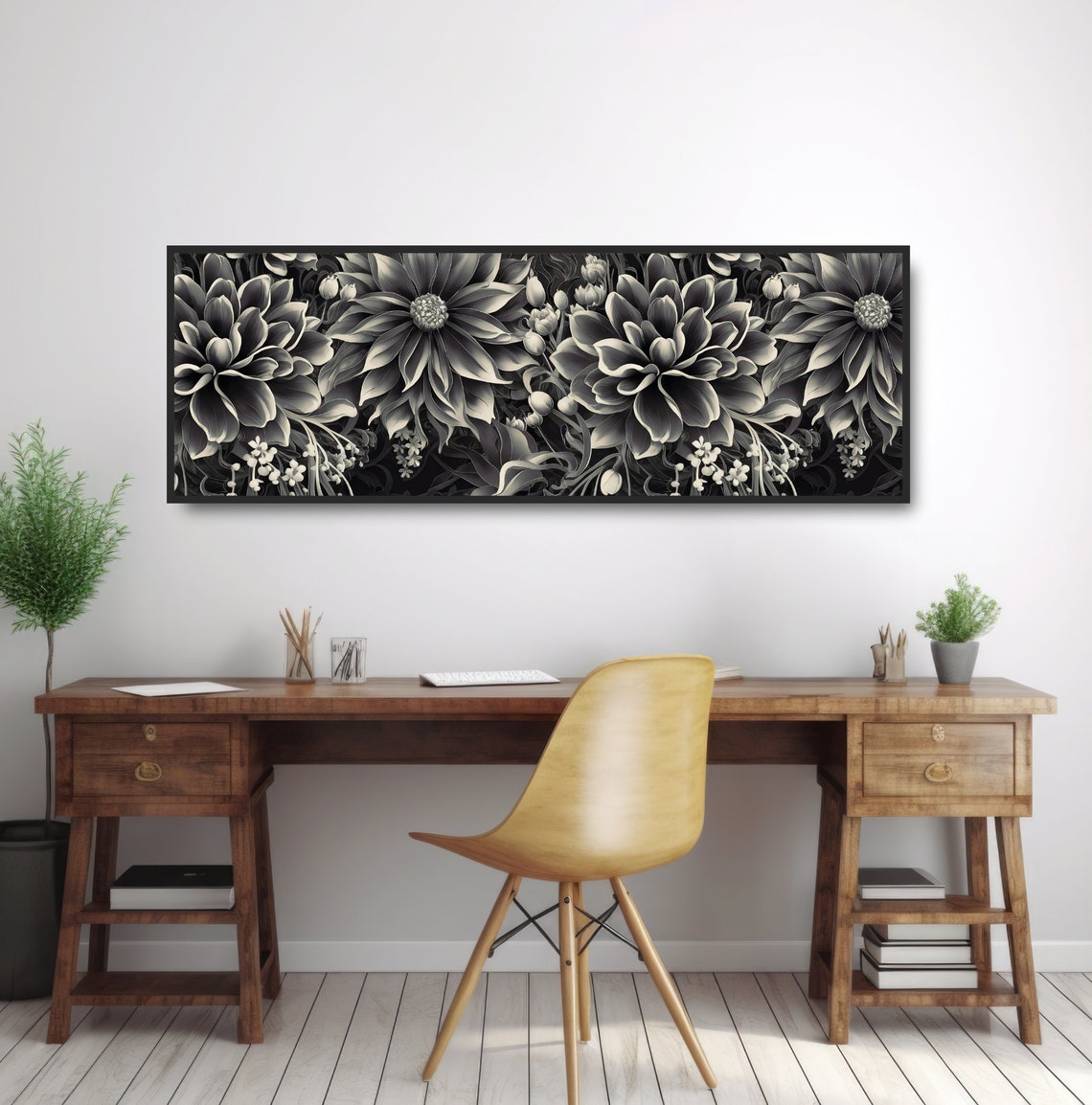 Monochrome Floral Still Life Black White Dahlia Elegant Art Poster - Image 2