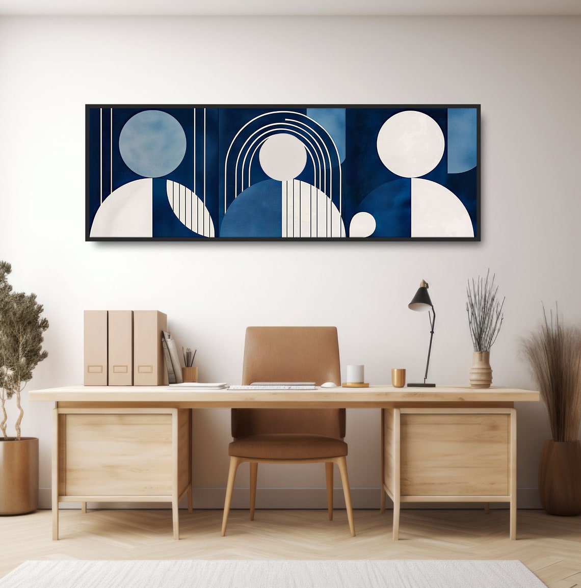 Geometric Abstract Family Figures Blue White Modern Wall Art Poster - Image 2