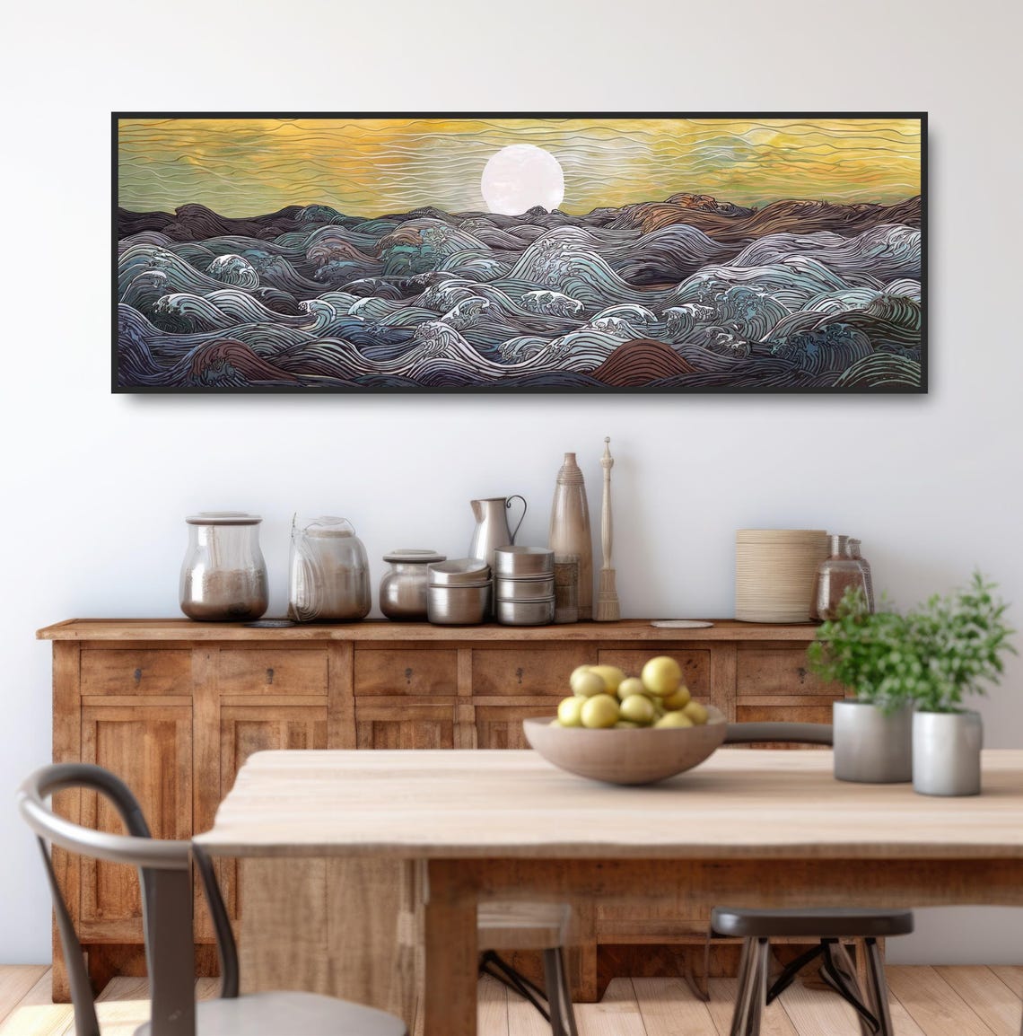 Moonlit Ocean Waves Night Painting Swirling Sea Zen Wall Poster - Image 3
