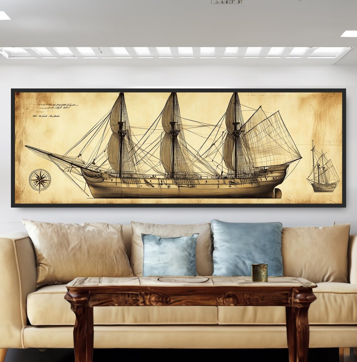 Vintage Sailing Ship Drawing, Antique Naval Diagram Print