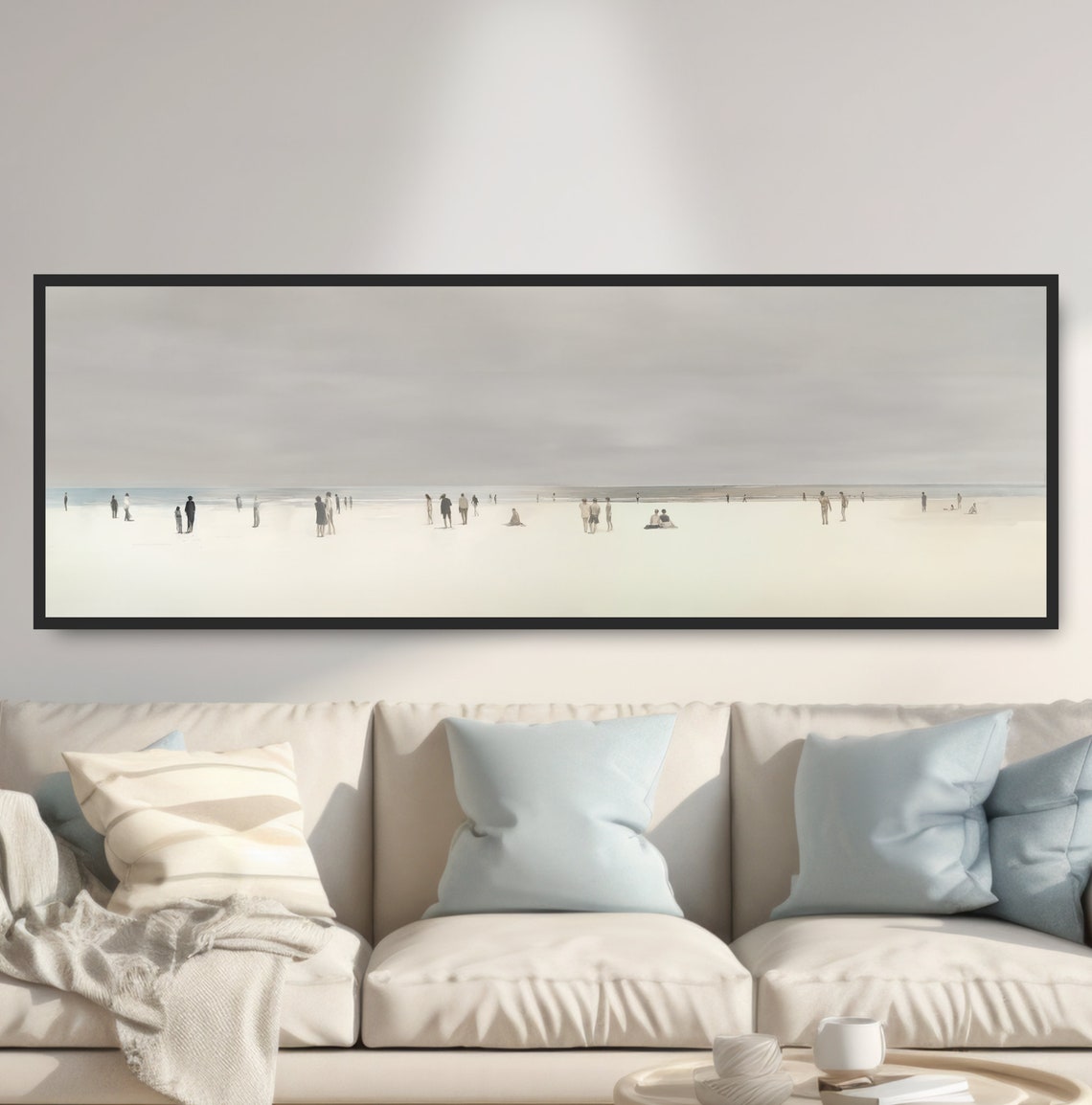 Vintage Minimalist Beach Figures Soft Neutral Seascape Art Poster