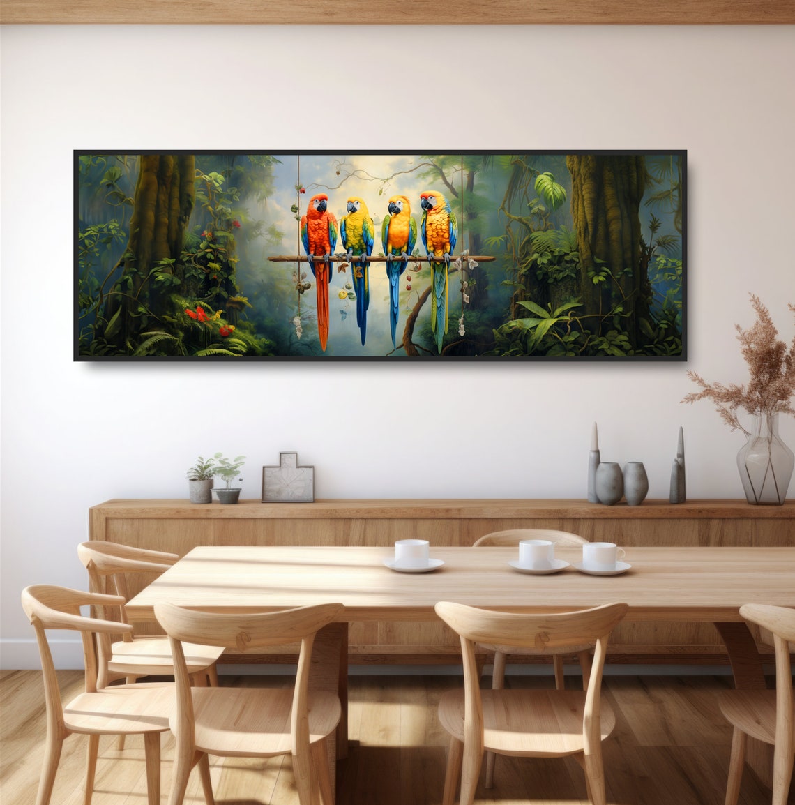 Four Colorful Macaw Parrots Jungle Perch Tropical Rainforest Poster - Image 3