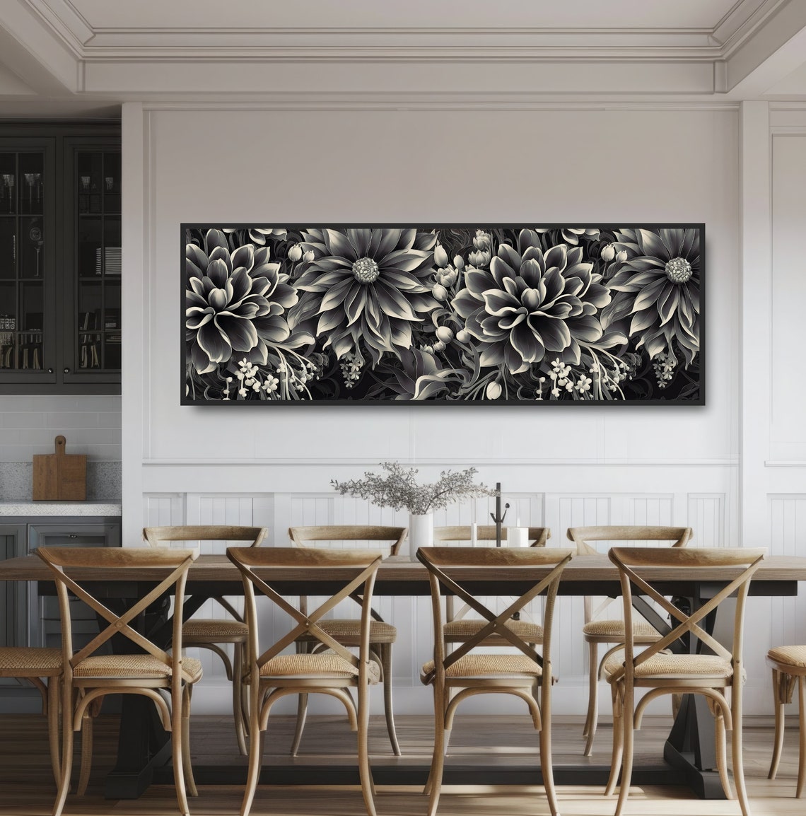 Monochrome Floral Still Life Black White Dahlia Elegant Art Poster - Image 3
