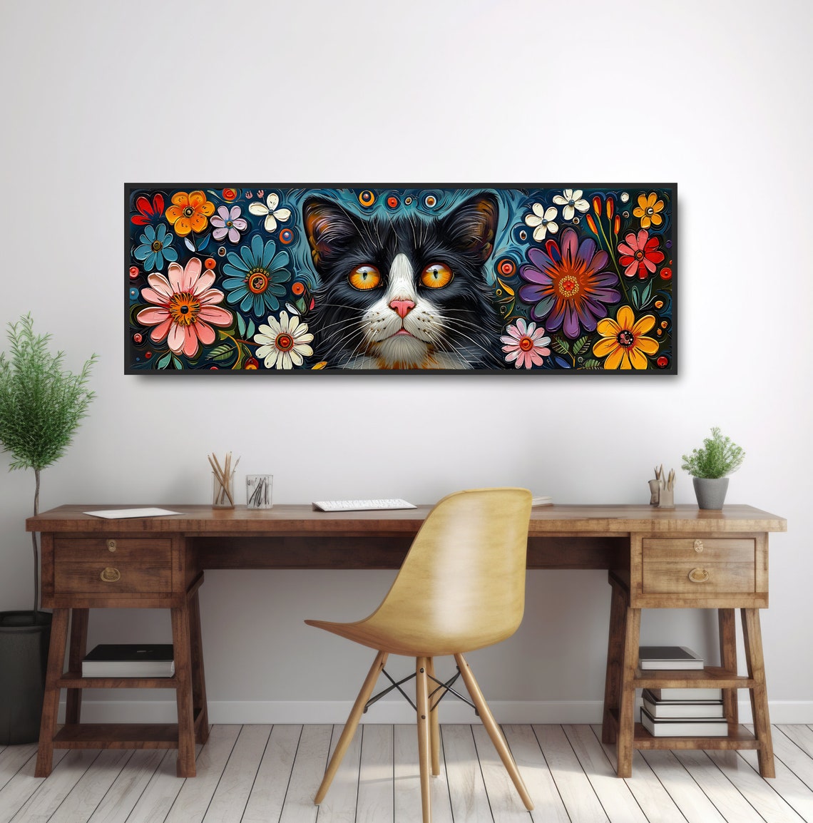 Mexican Folk Art Black Cat Colorful Flowers Psychedelic Garden Poster - Image 2