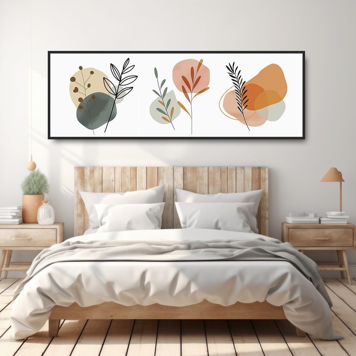 Pastel Botanical Line Art Leaves Neutral Boho Modern Wall Poster - Image 4