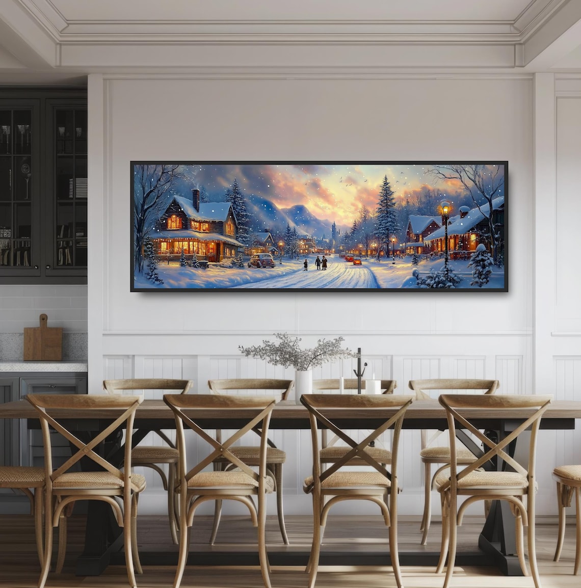 Snowy Mountain Village Street At Dusk Warm Lights Winter Art Poster - Image 3