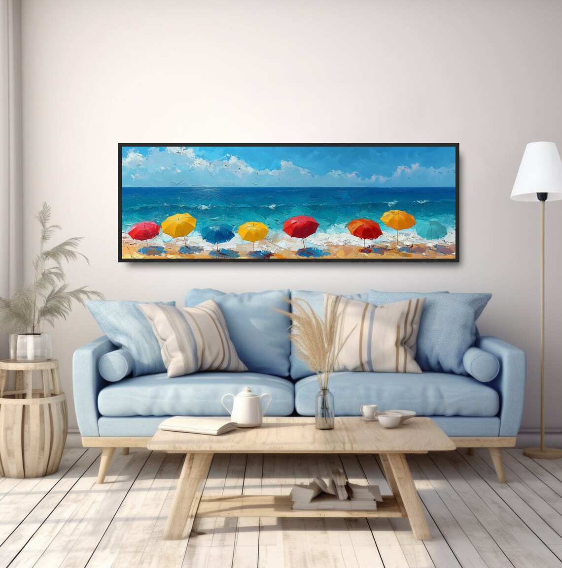 Beach Umbrella Ocean Oil Painting, Coastal Art Print - Image 5