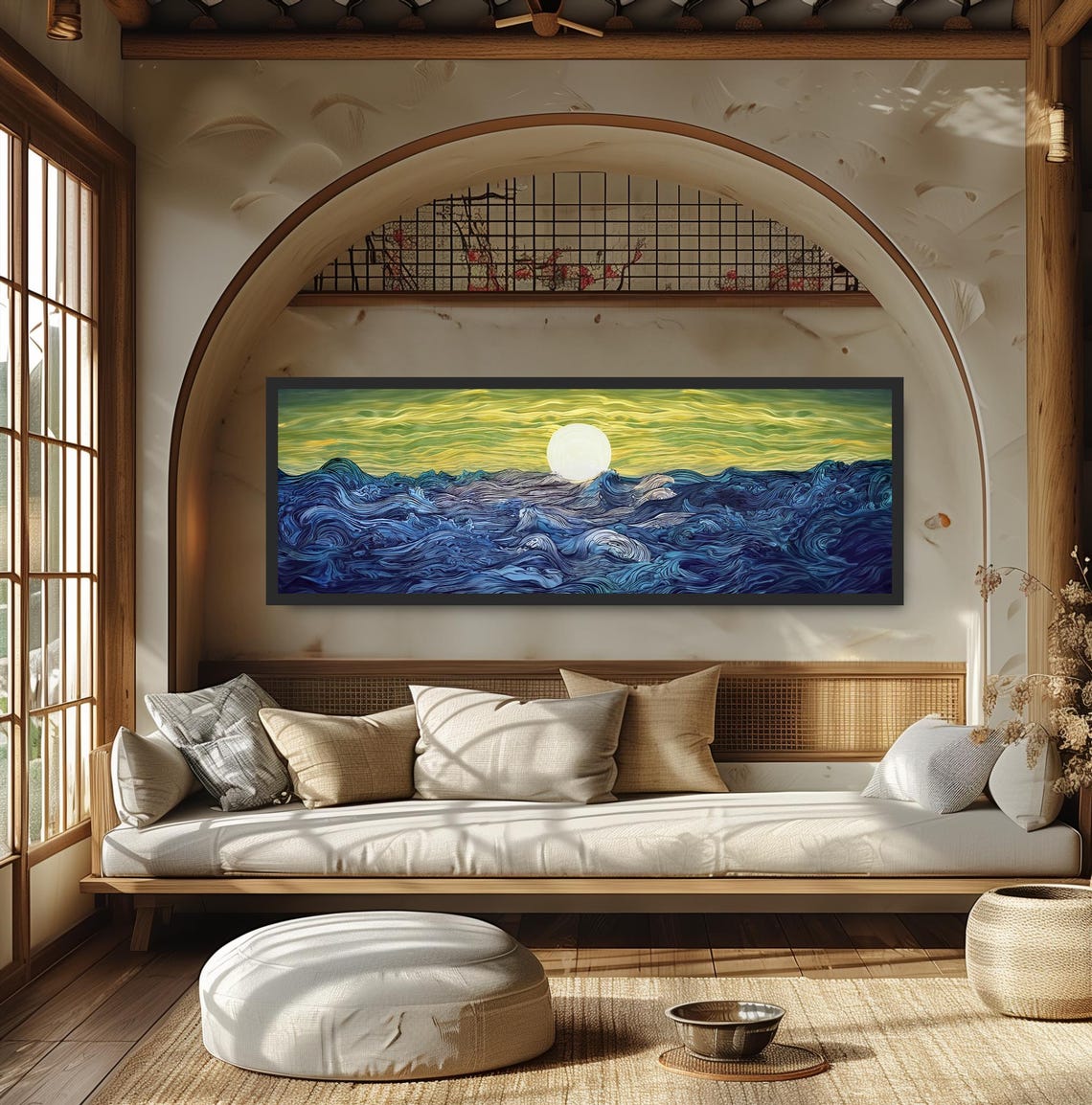 Full Moon Ocean Waves Dark Blue Swirling Sea Japanese Wall Poster - Image 5