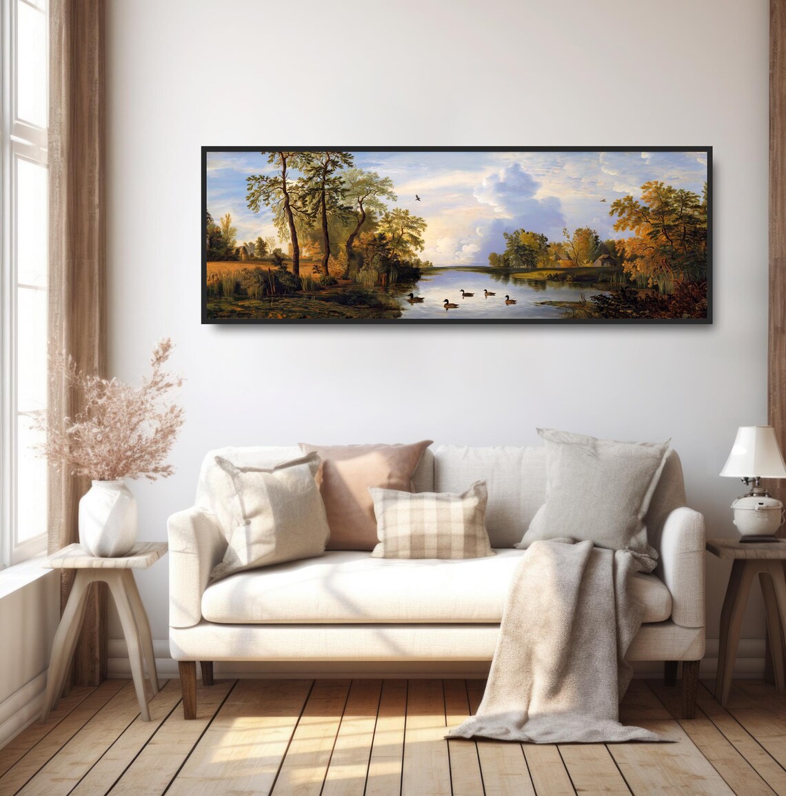Rustic Duck Pond Autumn Morning Painting Tranquil Lake Cottage Print - Image 5