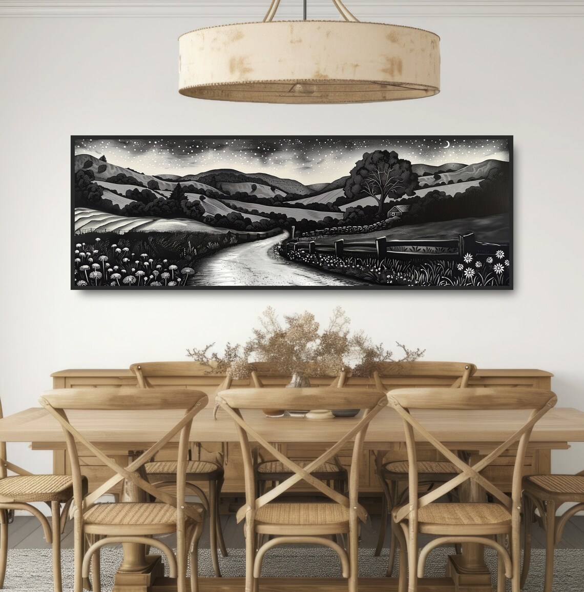 Country Road Countryside Night Sky Art Print, Farmhouse - Image 3