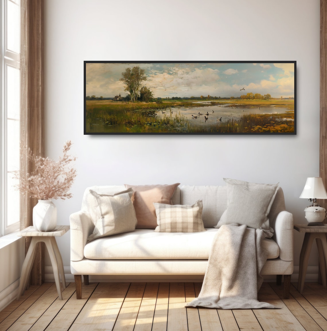 Duck Pond Panoramic Oil Painting Art Print, Rustic - Image 5