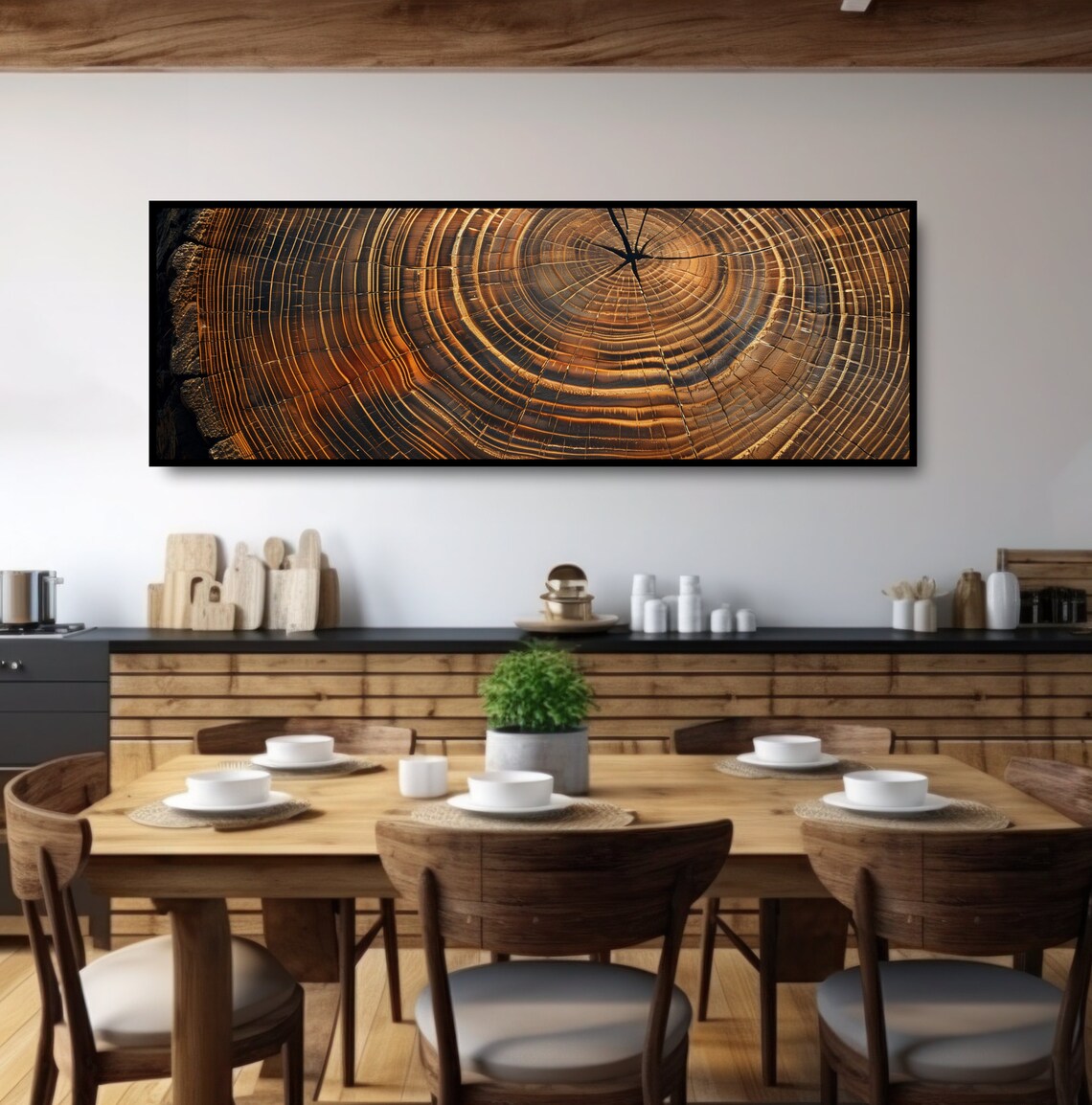 Cut Tree Trunk Rings Panoramic Wall Art Print, Cabin Decor - Image 3