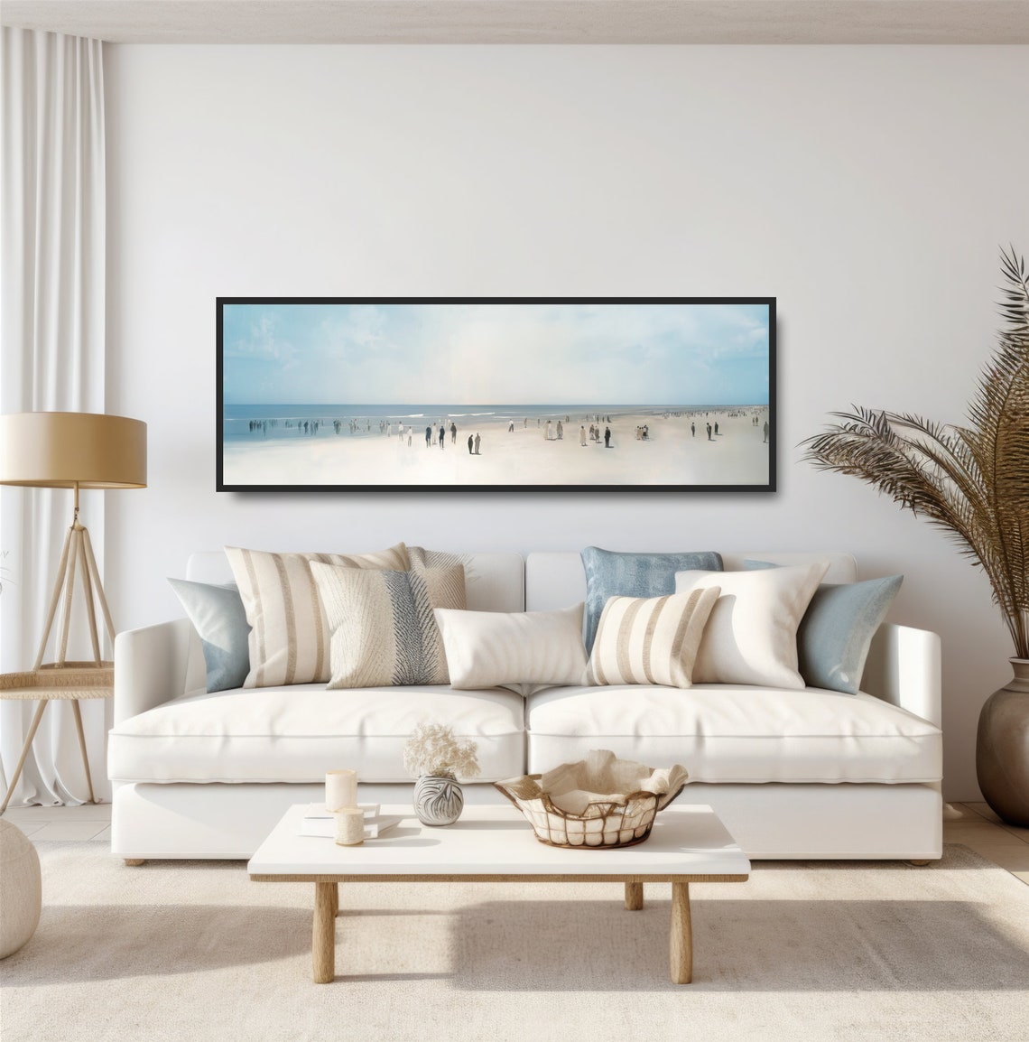 Vintage Pastel Seaside Beach Crowd Soft Blue Sky Retro Wall Poster - Image 5