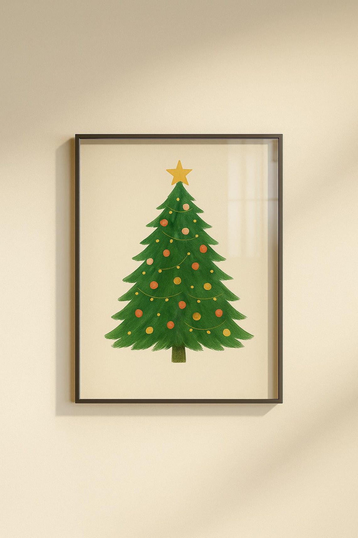 Whimsical Green Christmas Tree Holiday Poster Festive Gold Star Decor