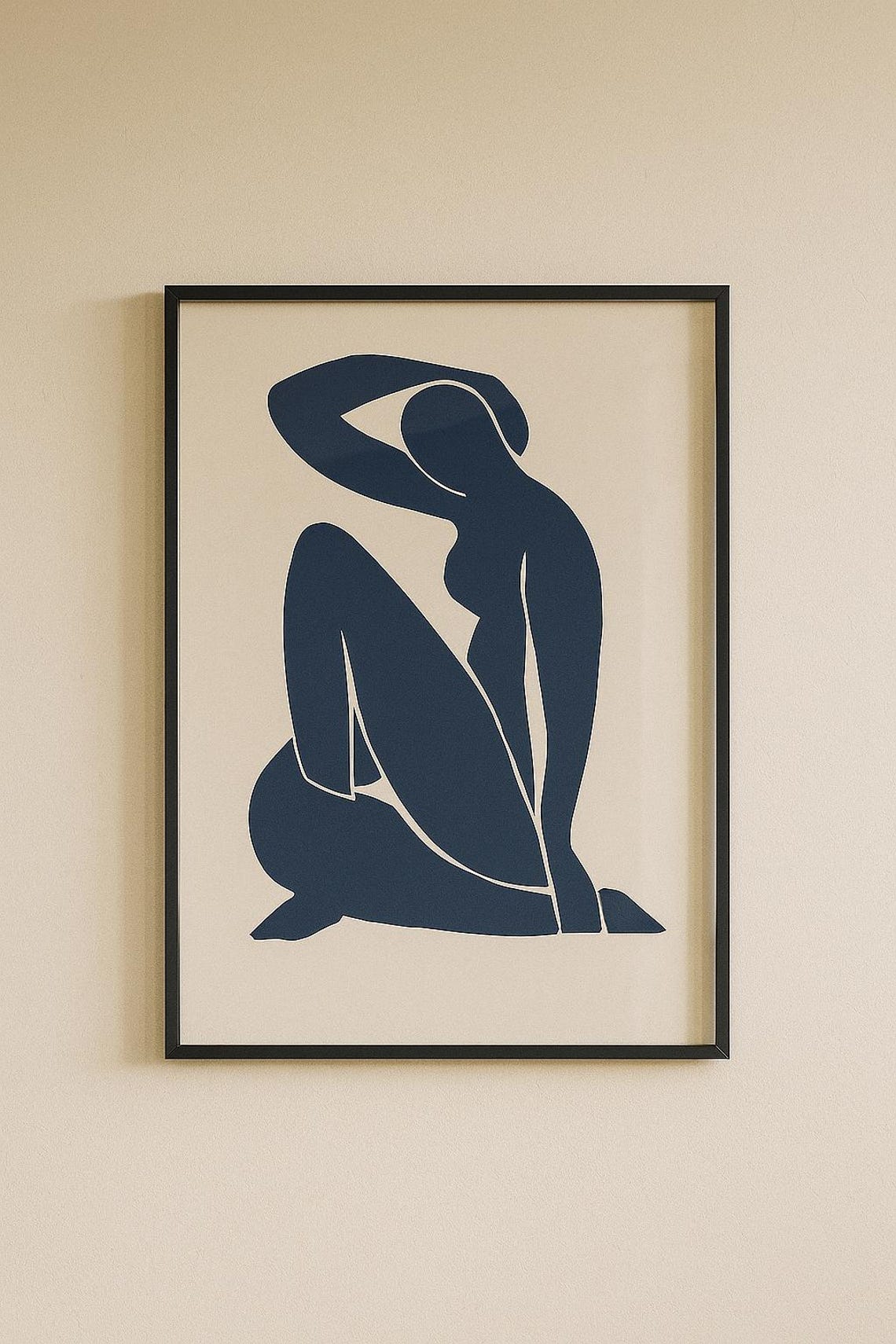 Matisse Inspired Blue Female Silhouette Seated Abstract Nude Poster