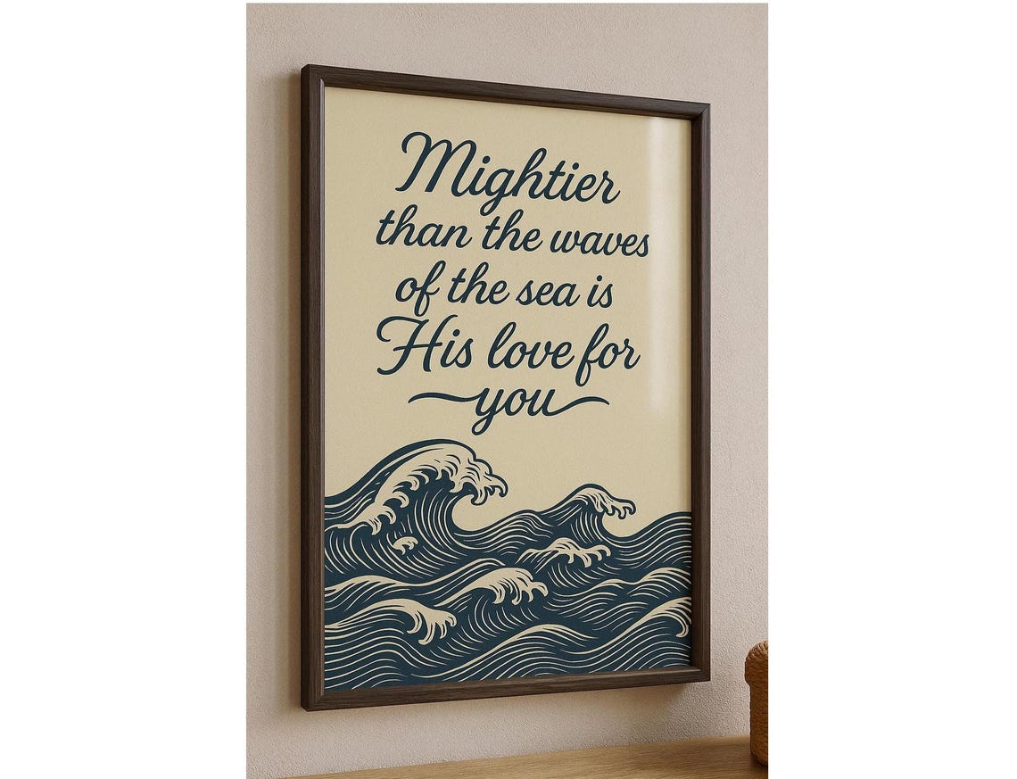 Mightier Than The Waves Bible Verse Ocean Wave Scripture Poster