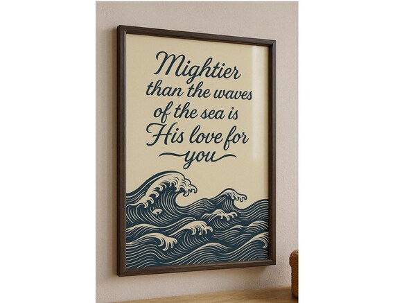 Bible Verse Wall Art Christian Scripture Poster Ocean Waves Typography