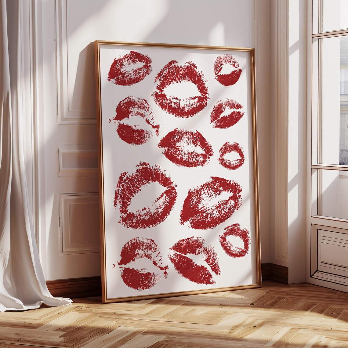 Trendy Lipstick Kisses Y2K Poster, Retro Kiss Art
