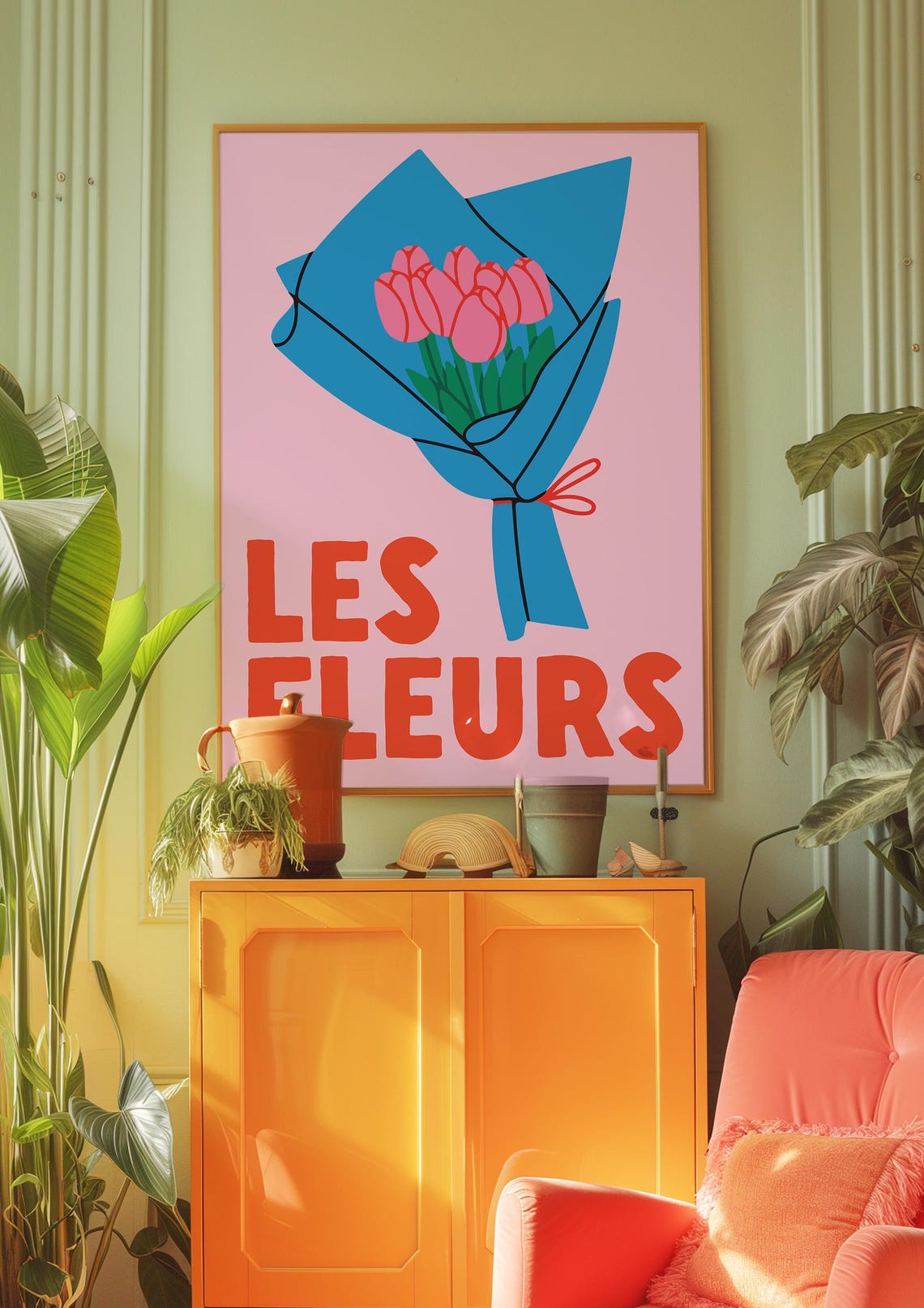 Les Fleurs Pink Tulip Bouquet Pastel Floral Botanical Art Print - Image 2
