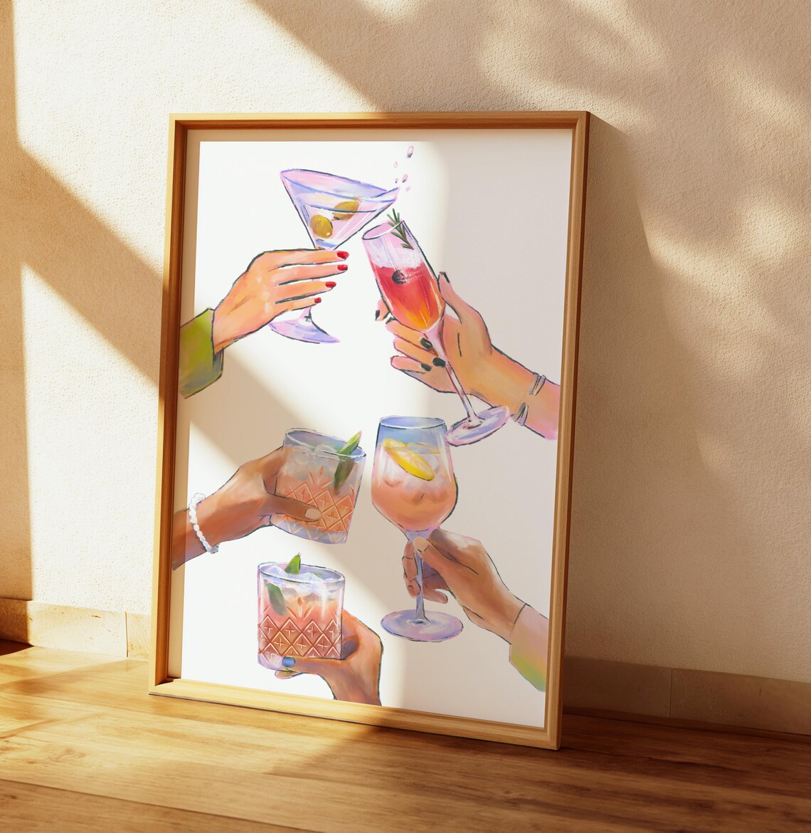 Cocktail Cheers Toast Watercolor Martini Glasses Bar Cart Poster - Image 2