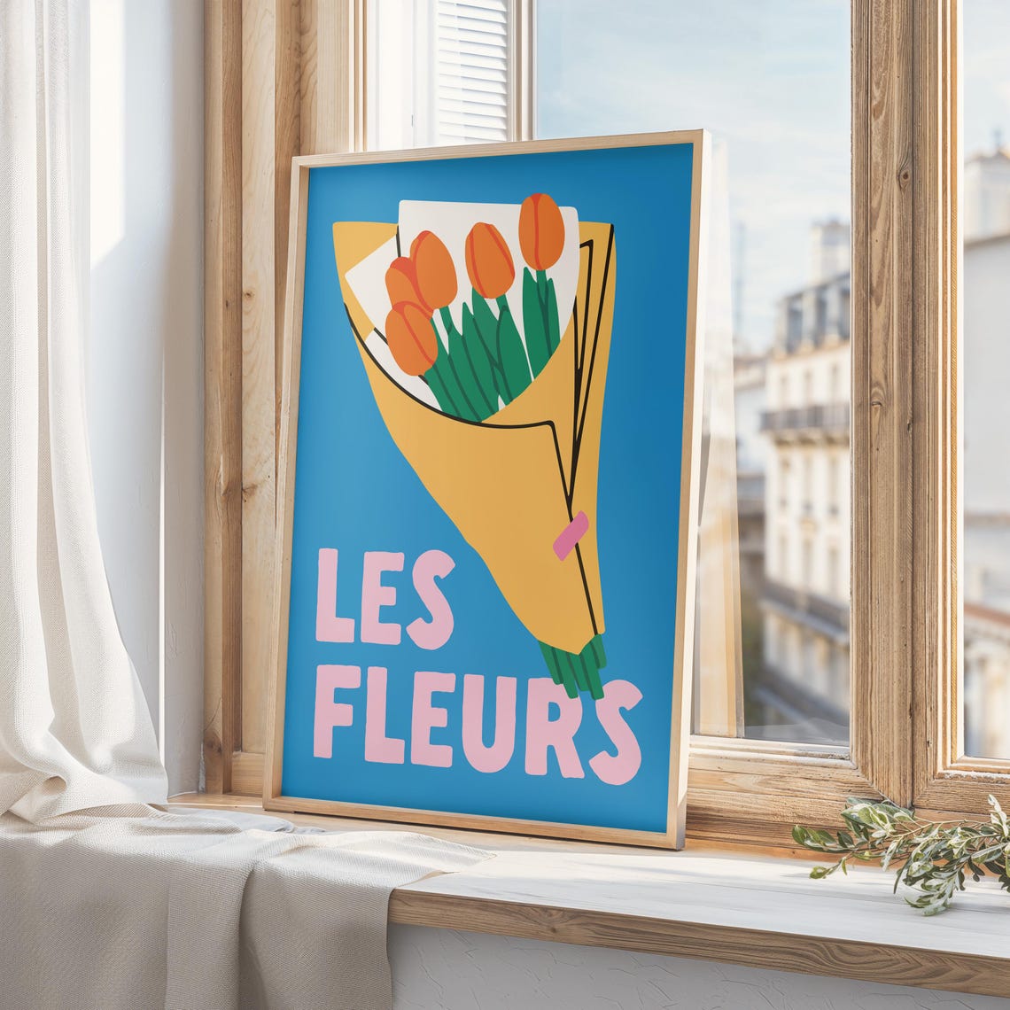 Les Fleurs Orange Tulip Bouquet Colorful Botanical Art Print