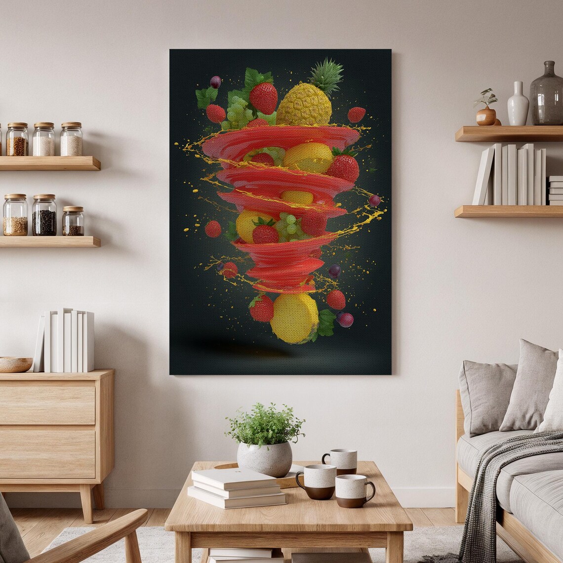 Fruit Tornado Art Print, Dynamic Kitchen Decor