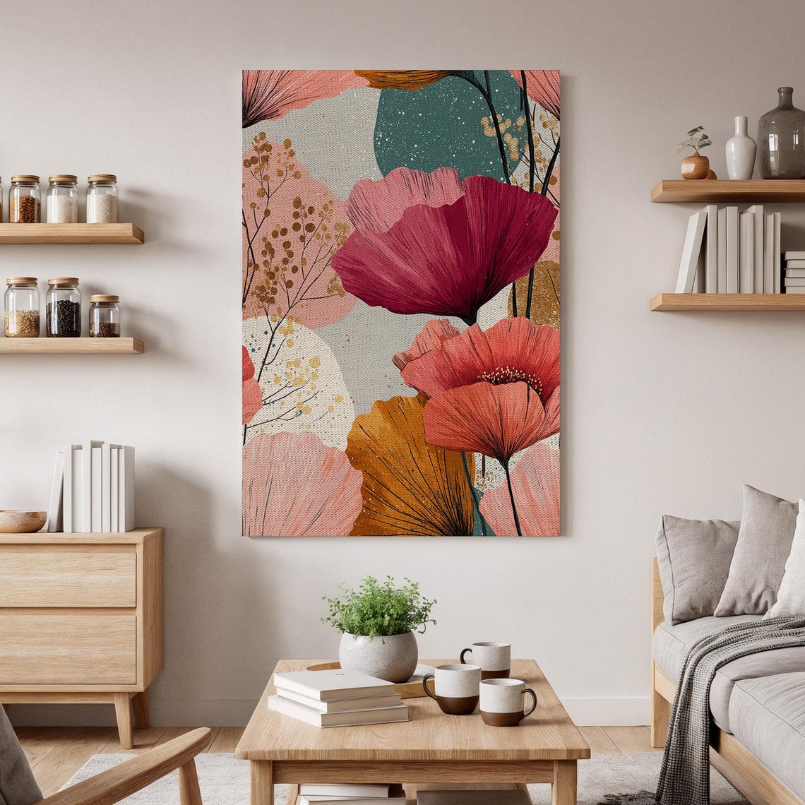 Colorful Abstract Floral Art Oversized Blossom Canvas Poster