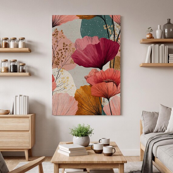 Colorful Abstract Floral Art Oversized Blossom Canvas Poster