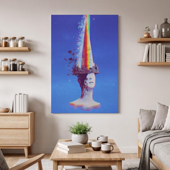 Surreal Glitch Cone Head Abstract Rainbow Face Fragment Canvas Wall Art