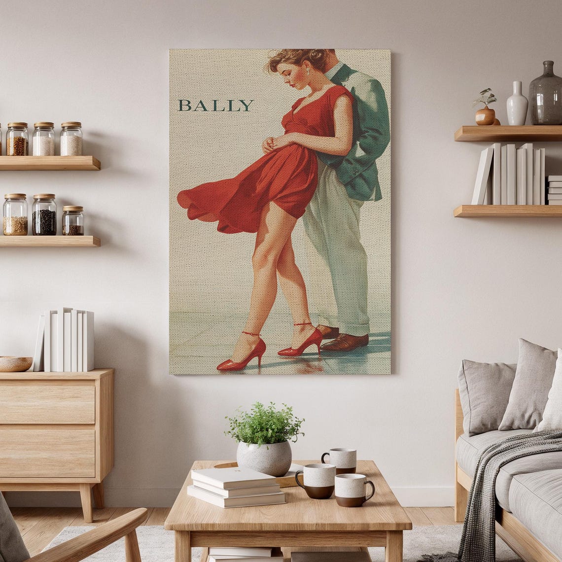 Vintage Red Dress Canvas Wall Art Retro Couple Romantic Dance Print Classic Fashion Artwork Elegant Nostalgic Decor