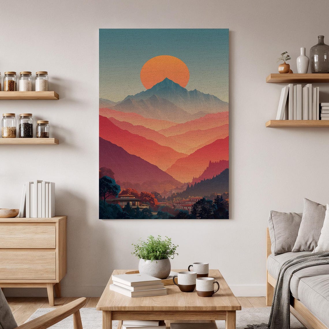 Sunset Mountain Ridges Cabin Golden Sun Abstract Landscape Poster