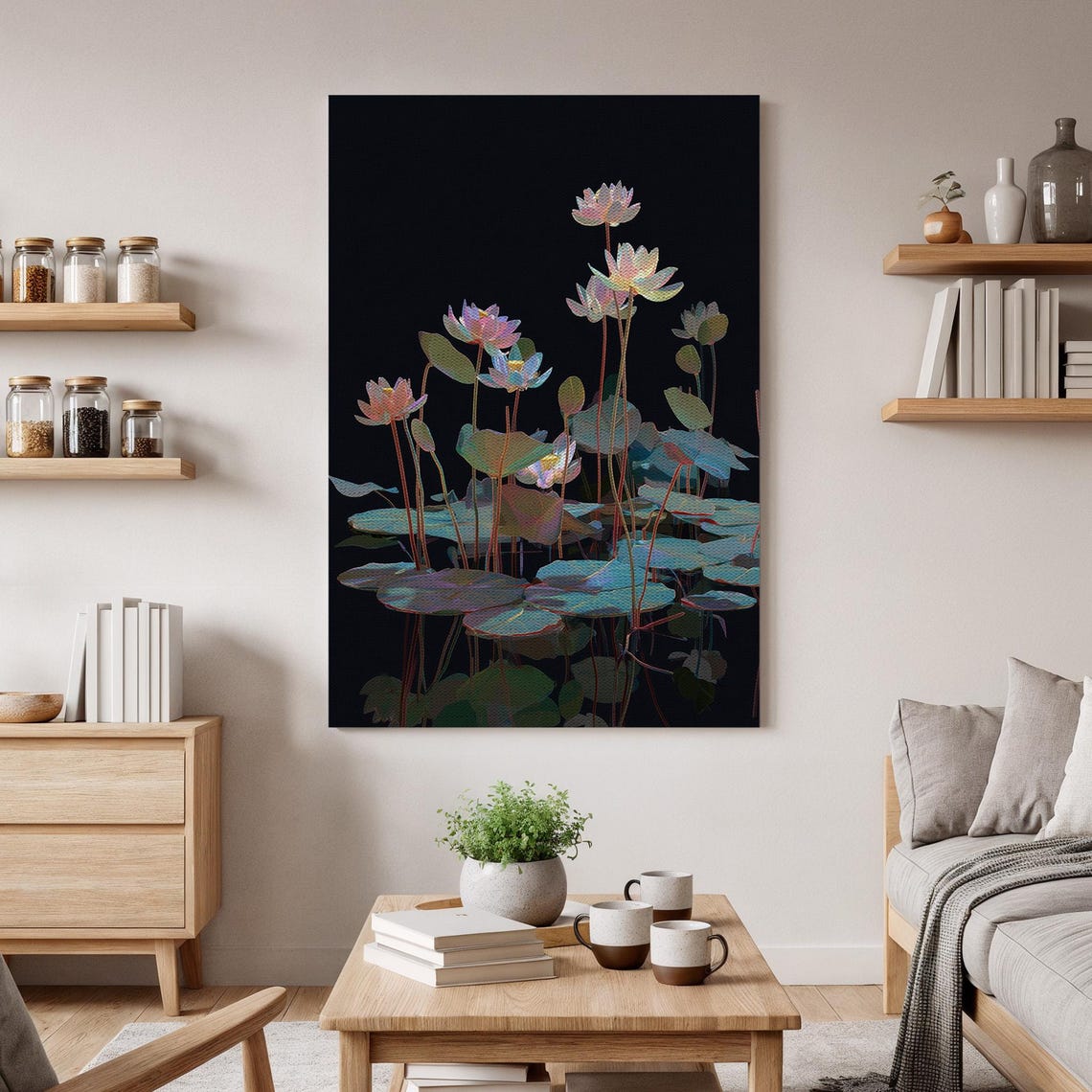 Water Lily Pond Dark Botanical Night Flower Canvas Design Poster