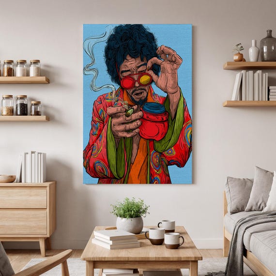 Psychedelic Man Canvas Wall Art Colorful Retro Trippy Pop Style Bold Abstract Portrait Vibrant Artistic Decor