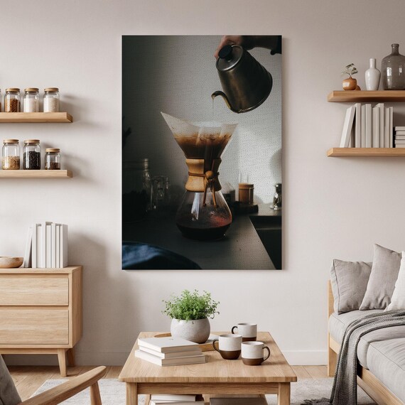 Hand Pouring Water Into Chemex Brewer Slow Coffee Photography Poster