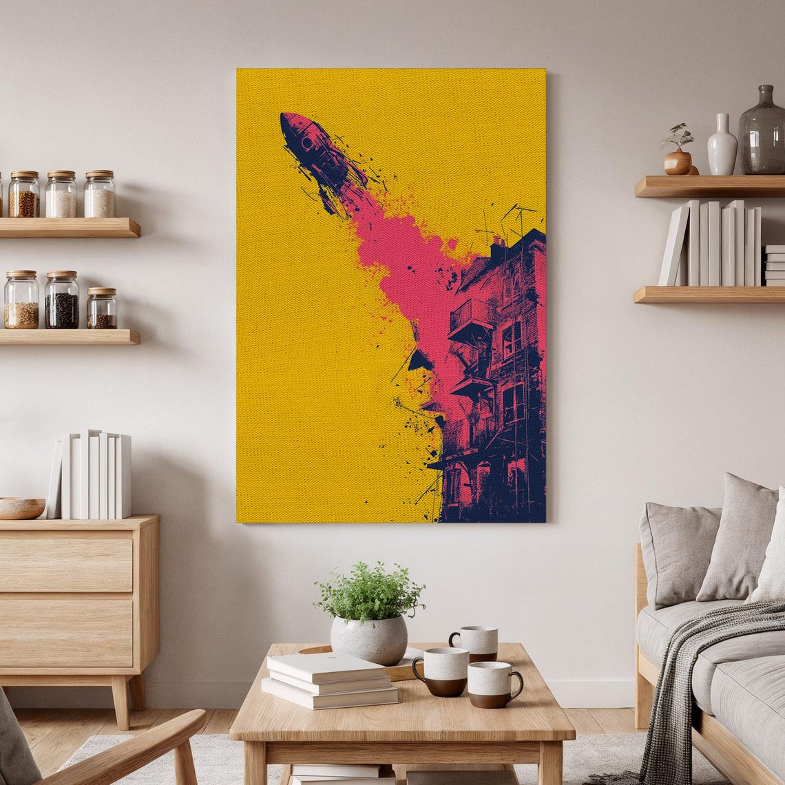 Rocket Explosion Wall Art Street Canvas Urban Modern Print Bold Yellow Graffiti For Home