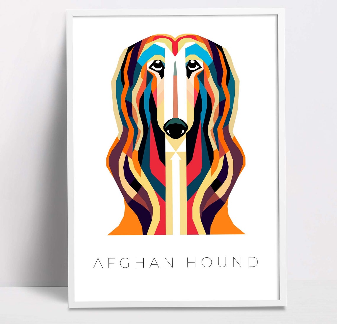 Afghan Hound Geometric Pop Art Colorful Dog Breed Wall Poster
