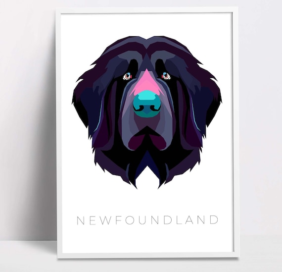 Newfoundland Geometric Pop Art Print Pet Dog Wall Art Prints Printable Art Dog Poster Print