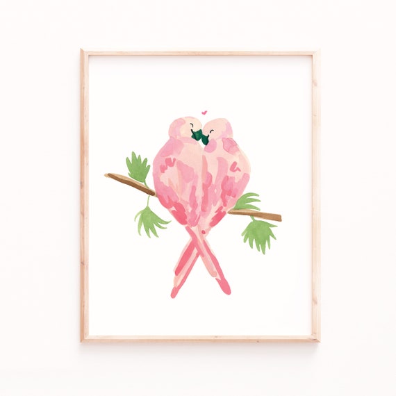 Love Birds Valentines Day Art Print, Cute Animal