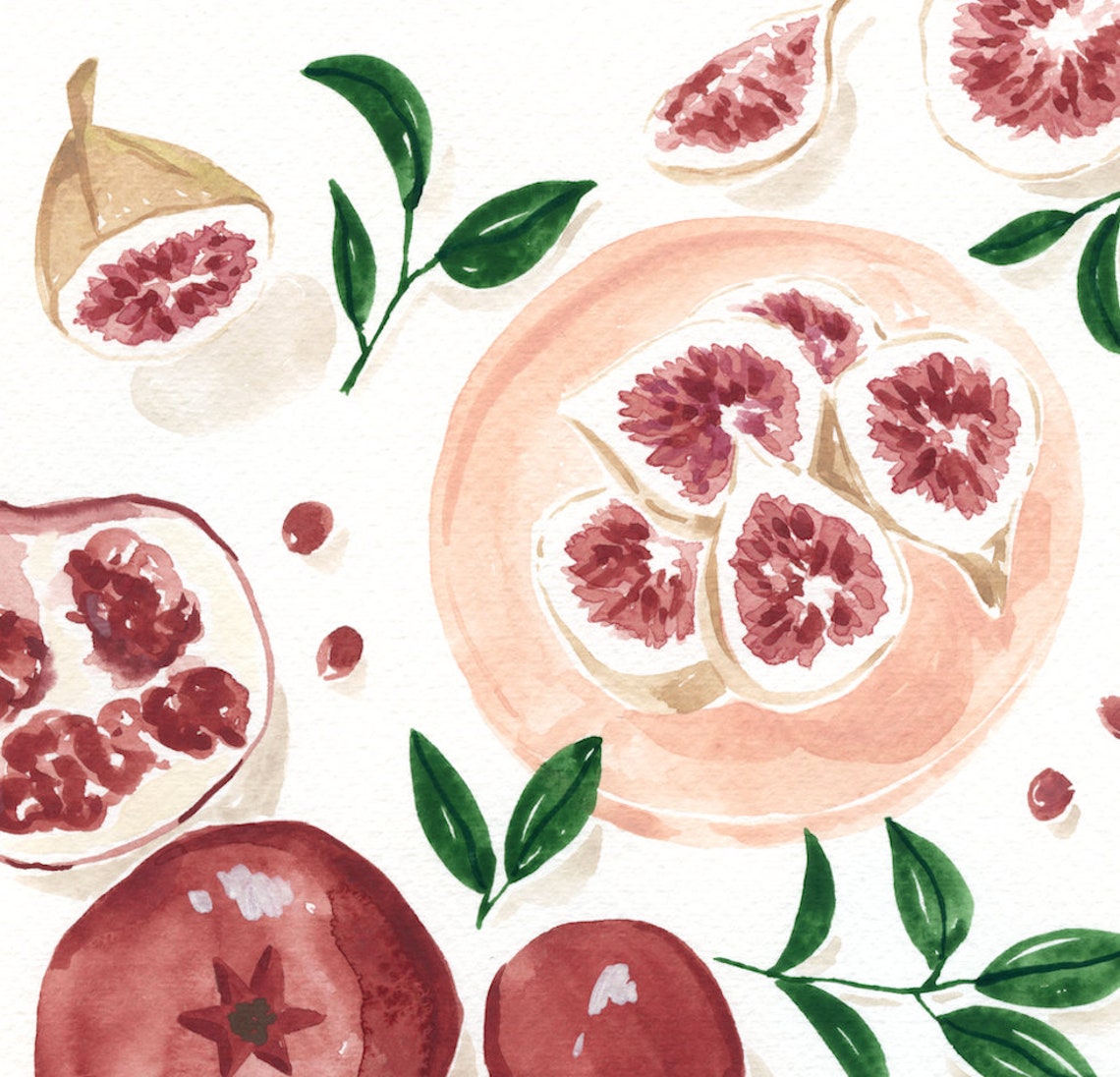 Pomegranate Fig Watercolor Still Life Fruit Botanical Kitchen Wall Art - Image 4