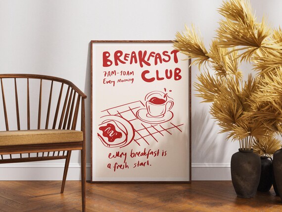 Breakfast Club Every Morning Retro Red Diner Kitchen Quote Poster