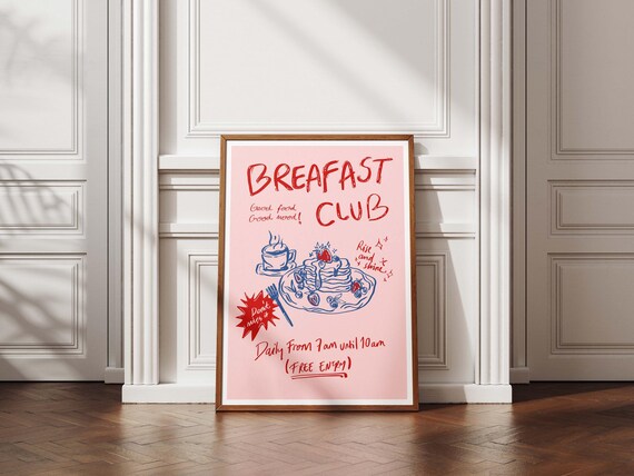 Breakfast Club Pink Retro Brunch Pancakes Cafe Kitchen Poster