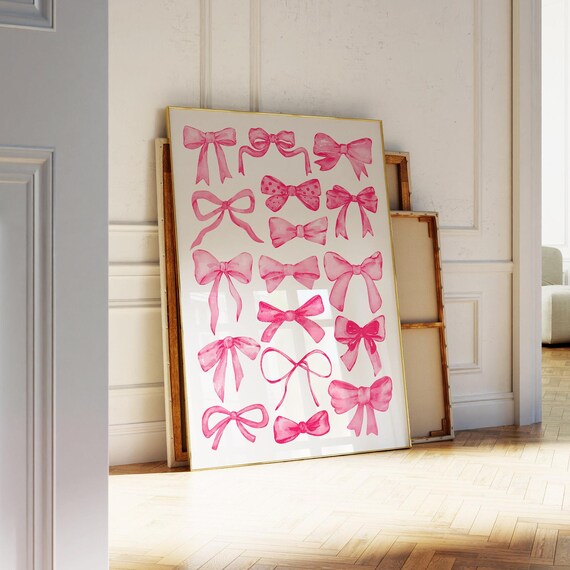 Pink Watercolor Bow Collage Coquette Balletcore Room Decor Poster