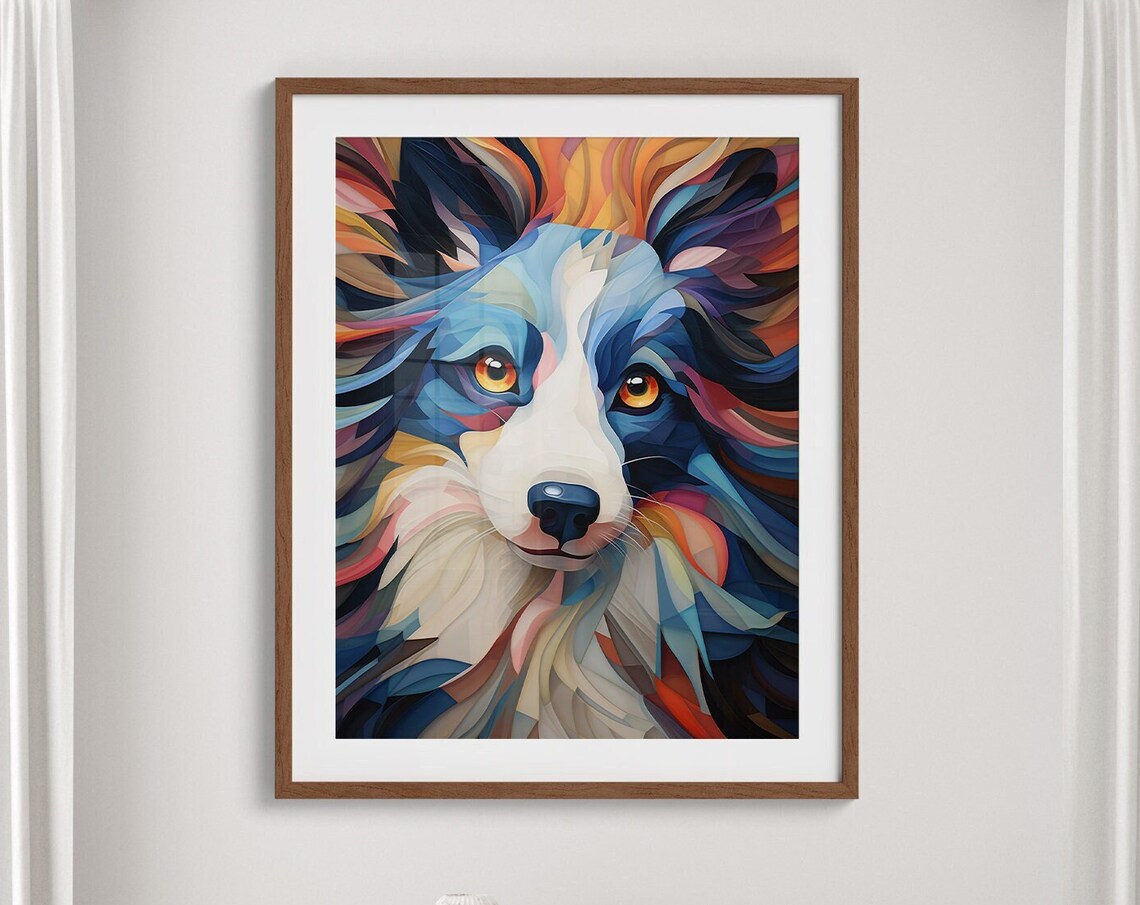 Colorful Border Collie Dog Portrait Stylized Modern Pet Poster - Image 5