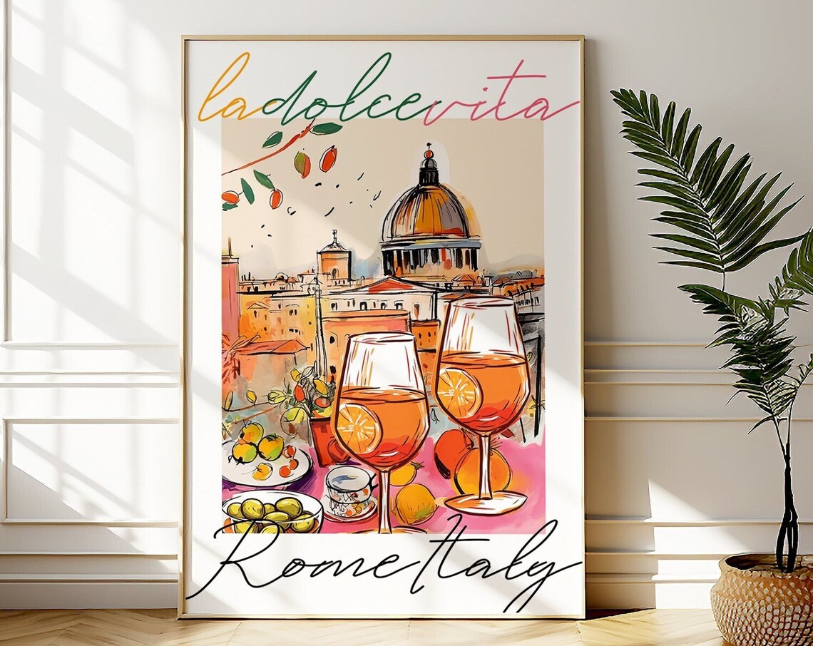 La Dolce Vita Rome Italy Spritz Aperitivo Summer Watercolor Poster
