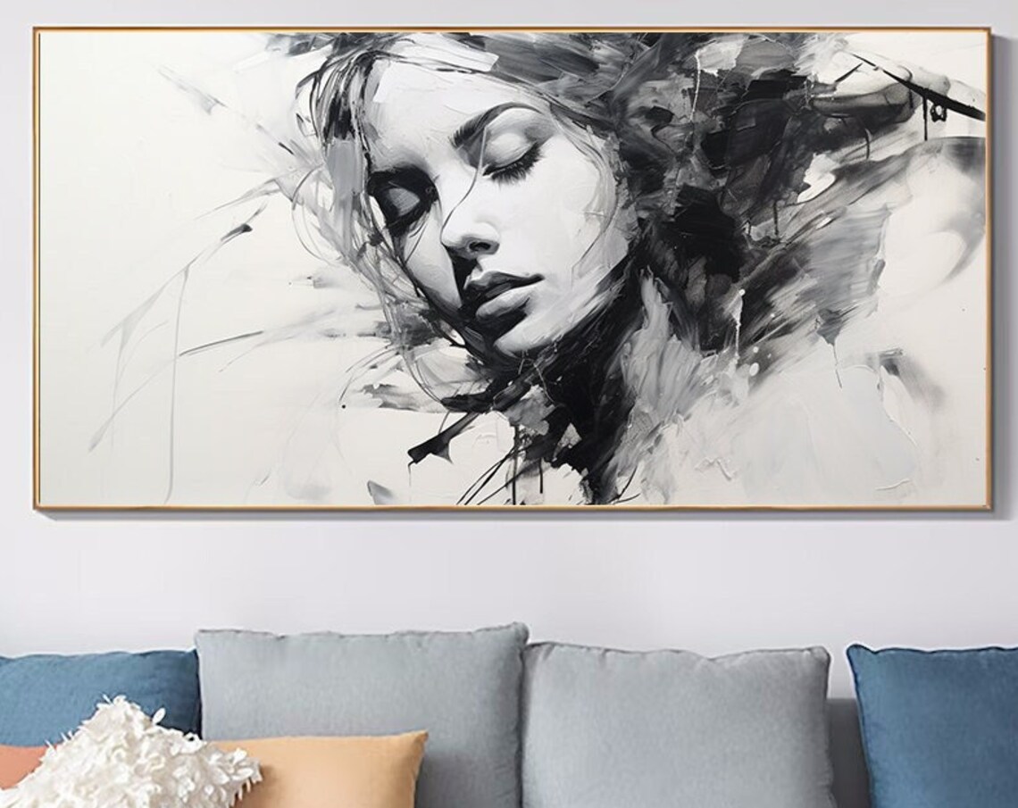 Black And White Woman Face Closed Eyes Abstract Portrait Poster