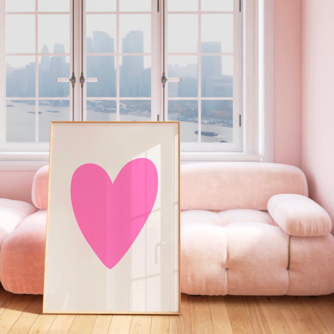 Giant Pink Heart Print Wall Art Trendy Decor Vintage Painting English Garden Nursery Little Girls Room - Image 2