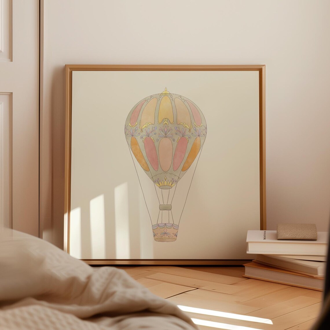 Vintage Hot Air Balloon Art Print, Cottage Nursery Decor - Image 3