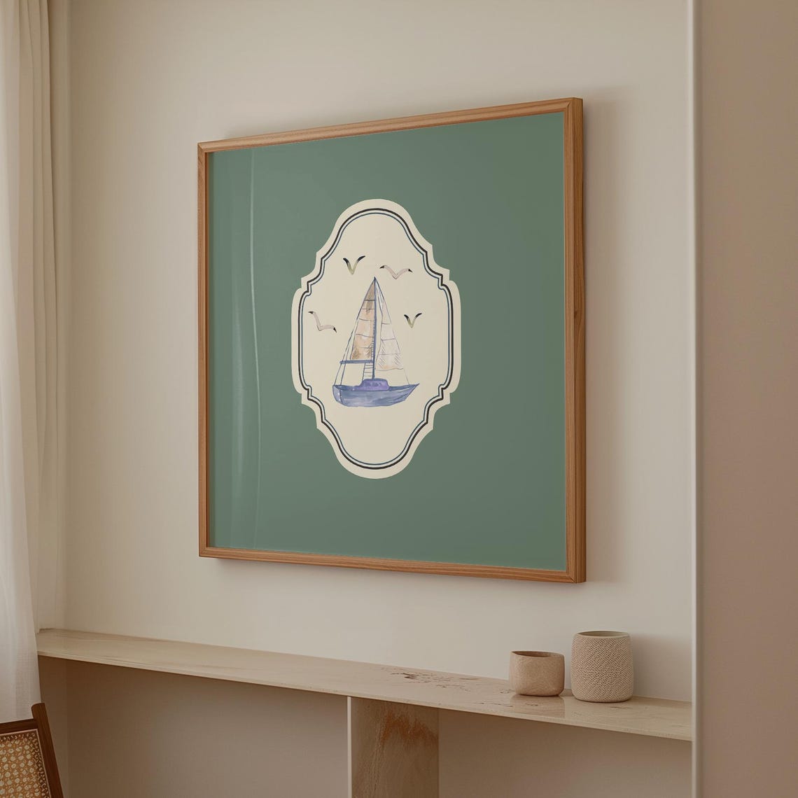 Sage Green Watercolor Sailboat Poster Coastal Nursery Decor Art - Image 4